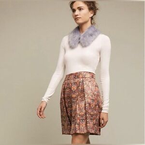 Anthropologie Maeve Rosia floral metallic brocade pleated mini skirt Size S